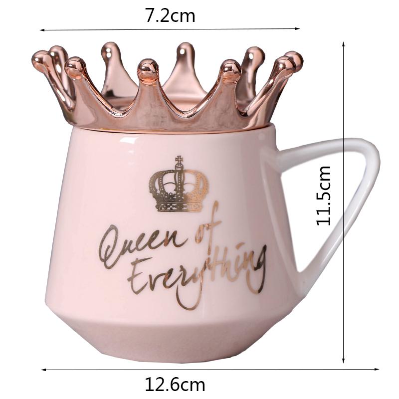Creative Crown Ceramic Mug Cute Coffee Mug Milk Cup with Spoon Lids Coffee Tea Cup 300ml Capacity Water Mugs X-Mas Gift
