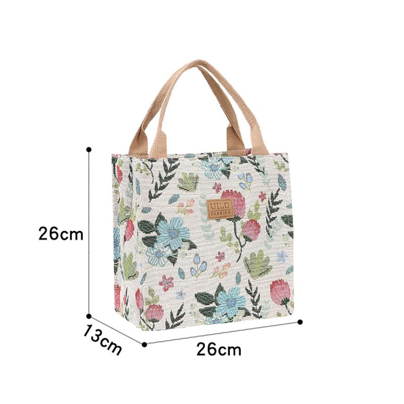 Aesthetic Floral Print Lunch Bag Large Capacity Lunch Handbag For School Work Travel Picnic Portable Mother'S Bag
