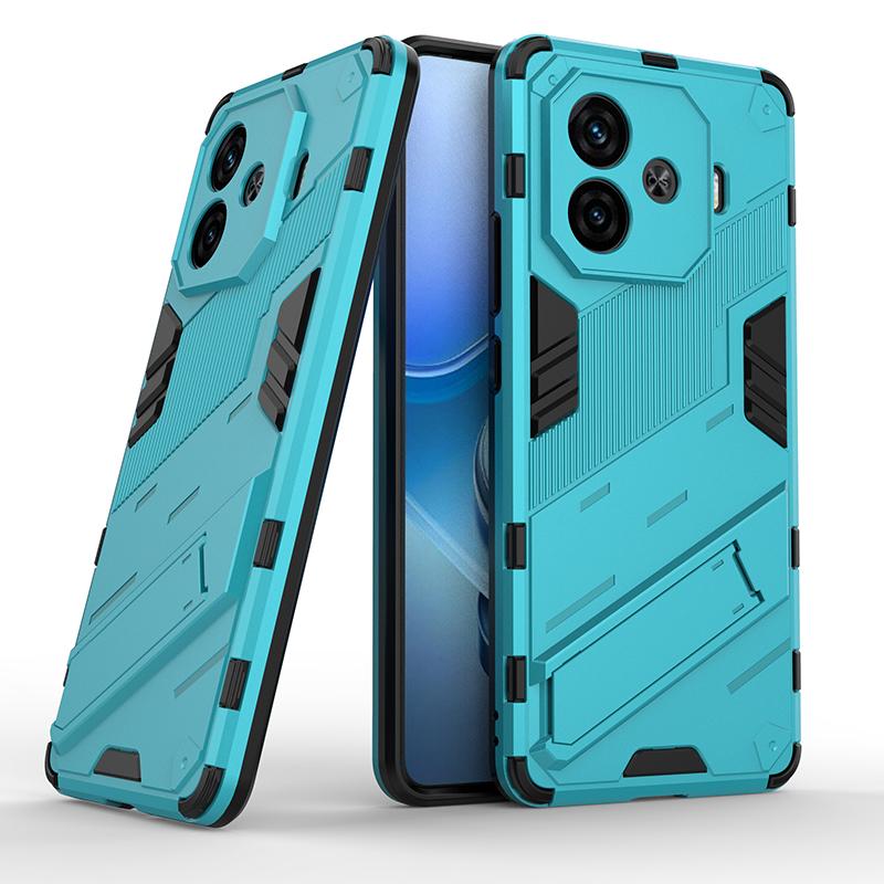 For Vivo Y200 Y200e GT Y100 (IDN) 5G Punk Armor Shockproof Bumper Rugged Rubberized PC Fitted Kickstand Case Stand Holder Cover Shell