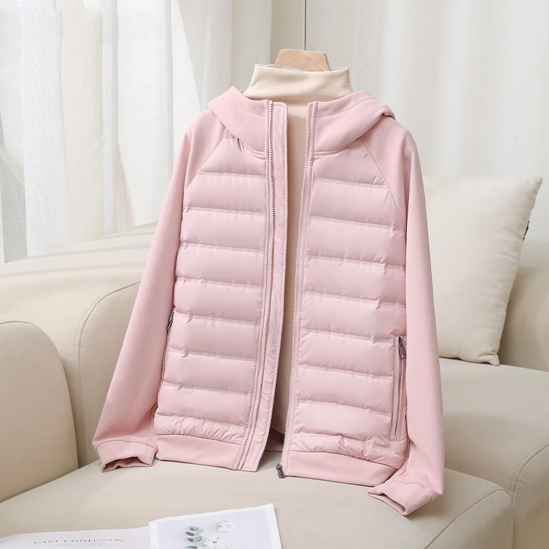 Autumn and winter new splicing down jacket women's light and comfortable down warm versatile short hooded casual jacket