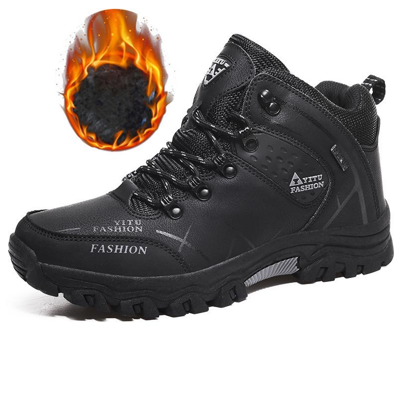 Мужские водонепроницаемые кожаные походные ботинки - Утепленные, средней высоты, морозостойкие для осени и зимы