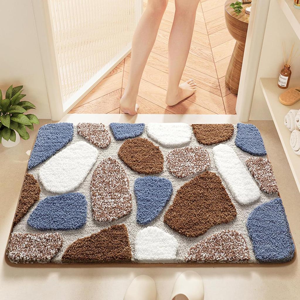 Pebble Pattern Soft Bath Mat Non Slip Bathroom Rug Plush Area Carpet for Bedroom Living Room Kitchen Entryway
