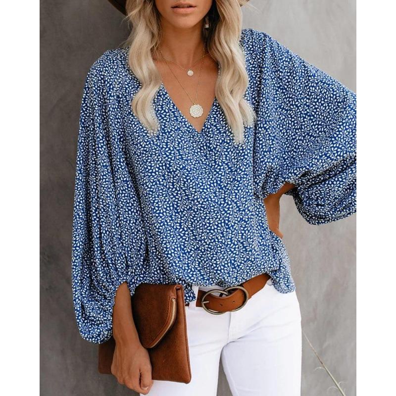1116 European and American women's clothing summer new V-neck lantern sleeve top V-neck loose shirt women