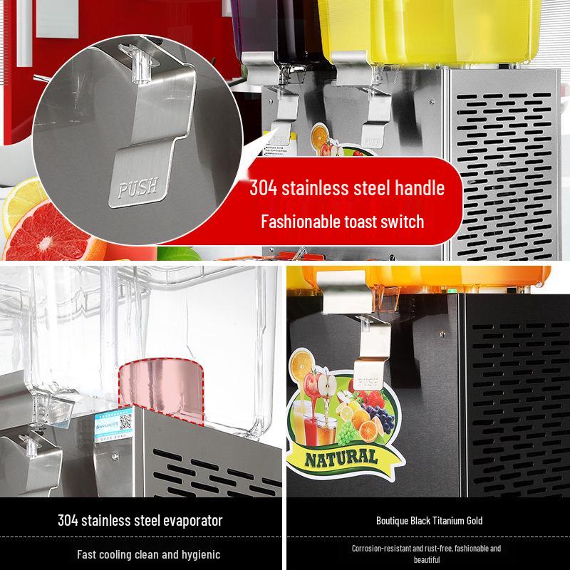 Tenggong Hot & Cold Beverage Dispenser with Dual & Triple Cylinder Options for Juices and Milk Tea, Self-service Stirring Spray