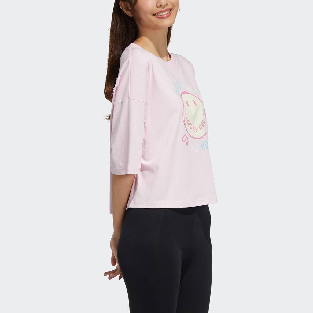Adidas Neo Casual Sporty Short-Sleeve Smiley Print T-Shirt Women Tops Pink H61981