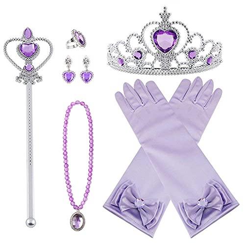 Princess Costume Set Crown Magic Wand Frozen Children Princess Gloves Necklace Ring Set Costume Accessories