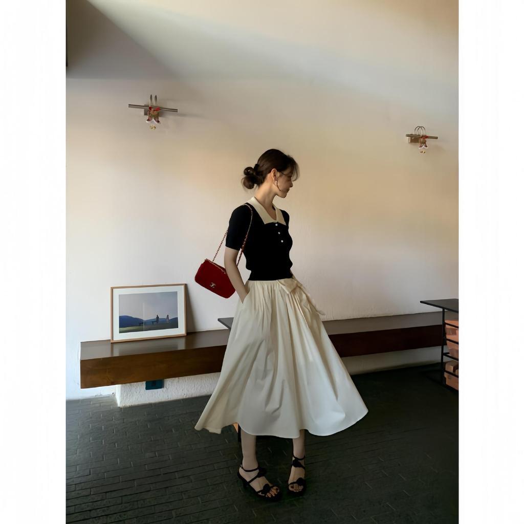 2025 Early Spring French Bow A-Line Skirt C3626: Gentle, Elegant, Large-Swing Design