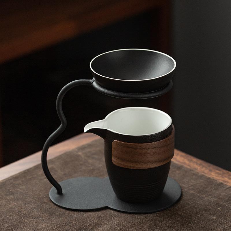 Черная керамика, железная рамка, встроенное ситечко для чая, керамический фильтр для чая, экран, ярмарочная чашка, японский чайник, набор керамических ситечек для чая