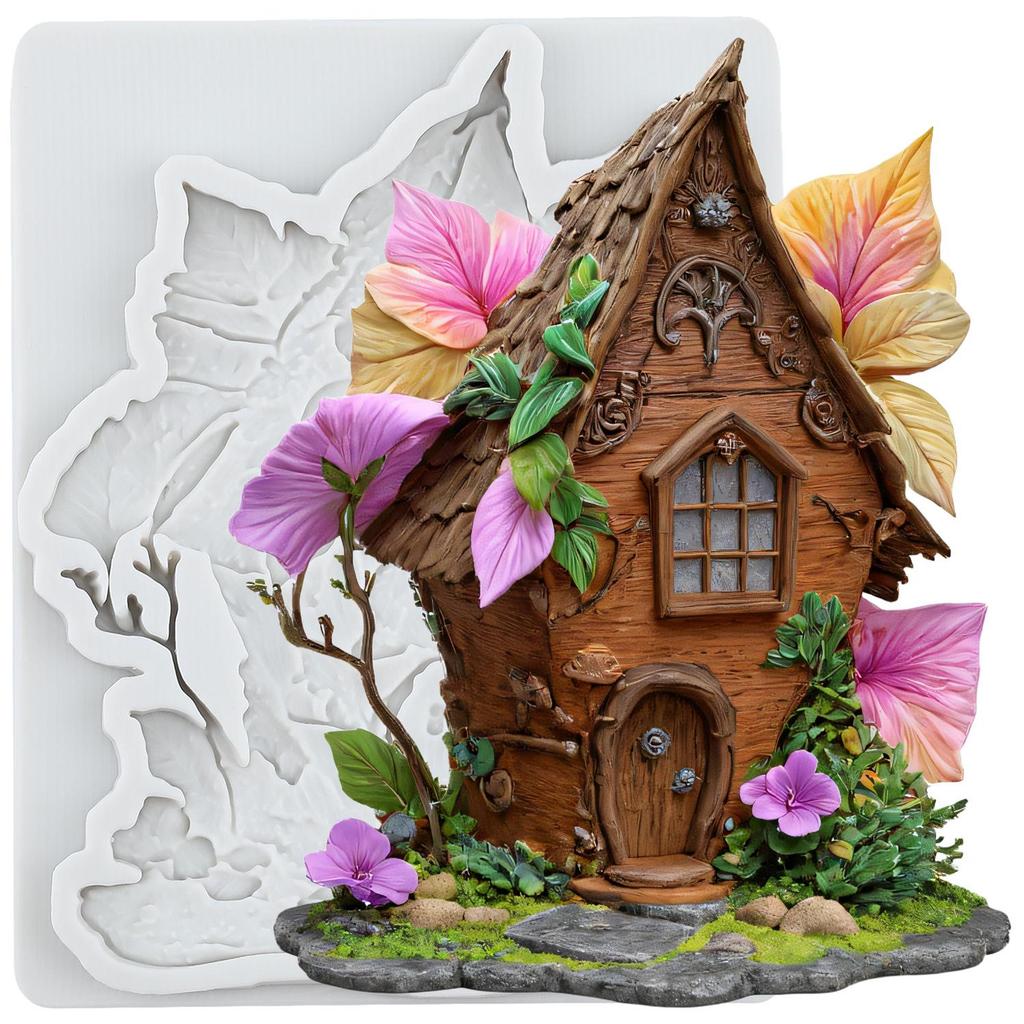 Силиконовая форма для домика в сказочном саду, форма для домика-розы в сказочном саду, формы для мастики, инструменты для украшения торта, топпер для кекса, конфеты, сахарное искусство, мастика, полимерная глина