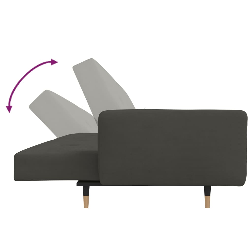 2 Seater Sofa Bed with 2 Pillows Dark Gray Velvet