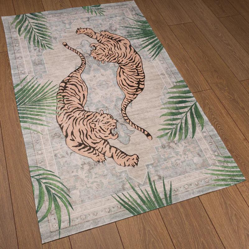 Bohemian Tiger Print Carpet Non-Slip and Stain-Resistant Living Room Mat Bedroom Bedside Rug Home Decor