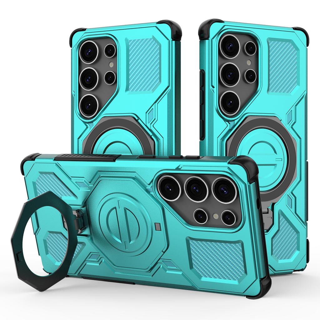 Магнитный чехол для Samsung Galaxy S25 Ultra с вращающейся металлической подставкой, задняя крышка для телефона из ПК+ТПУ