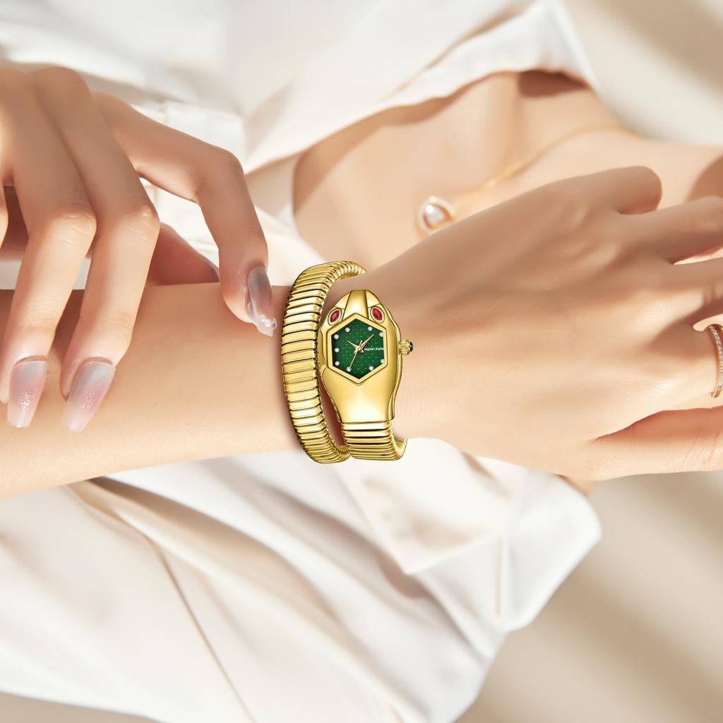 Часы Женские Роскошные Бриллиантовые Уникальной Формы Змеи Водонепроницаемые Кварцевые Женские Часы Часы