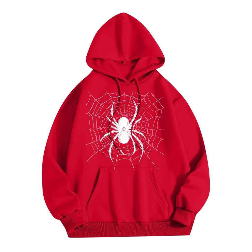 Women's Fashion Lightweight Long Sleeve Pullover With Pockets Spider Print Hoodie