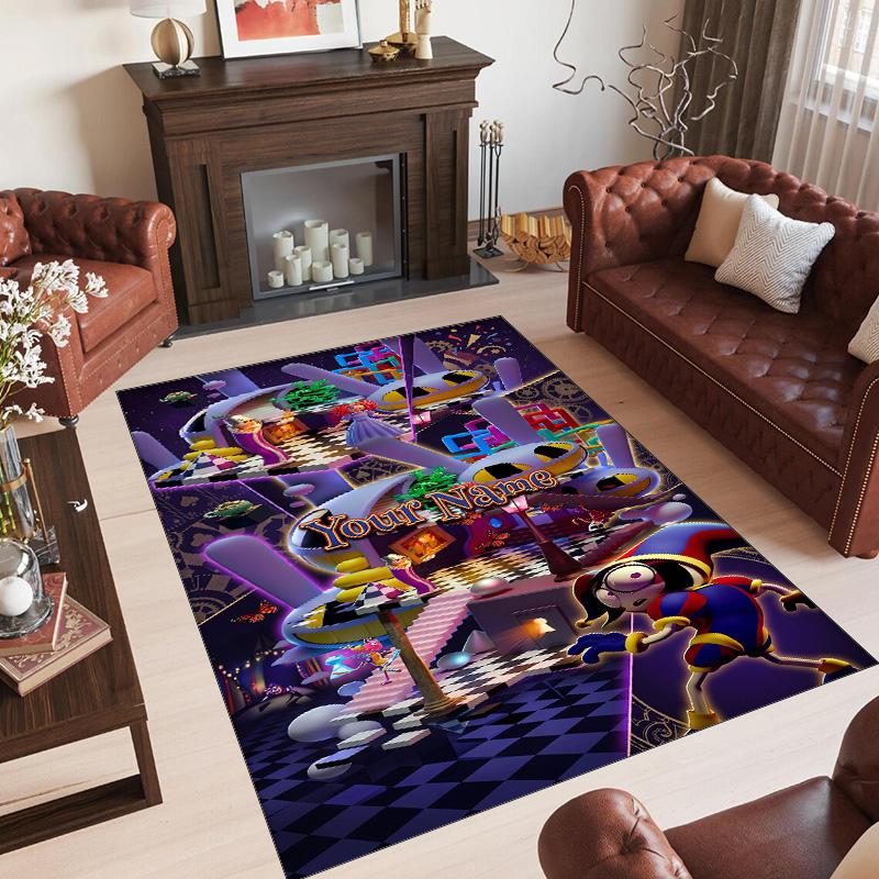 Personalized Crystal Velvet Carpet Custom Name Text,The Amazing Digital Circus Anti Slip Area Rug For Home Decoration