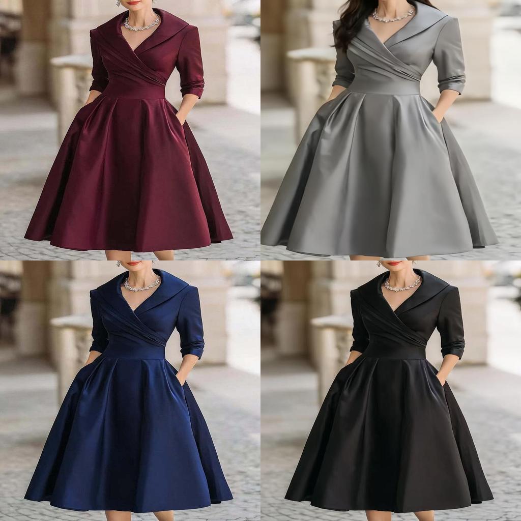 Elegant Satin Long Sleeve Dress With High Waist For Business And Street Style Women