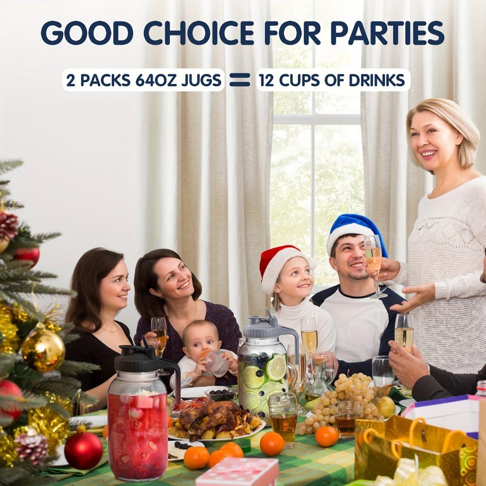 Glass Pitchers with Lid, Set of 2, 64OZ Leak-Proof Airtight Mason Jars, Wide Mouth Water Jugs for Cold Brew Coffee, Iced Tea, Milk, Food Storage