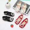 Girls Leather Shoes Korean Style Rhinestones Princess Mary Jane Kids Fashion Flats Hook & Loop Simple Girls Spring Flats Elegant