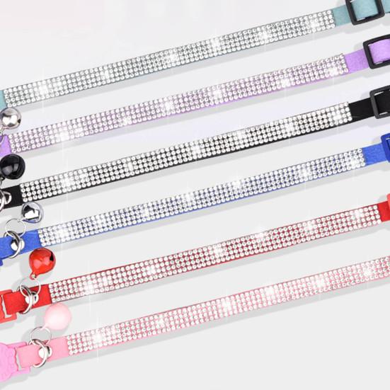 Ожерелье для домашних животных, инкрустированное стразами, регулируемый отрывной ошейник для домашних животных, кошек, собак с колокольчиком