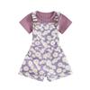 Toddler Girl Shorts Outfit Solid Color Ribbed Short Sleeve T-Shirt with Daisy Print Overall Shorts 2 Pcs Summer Clothes