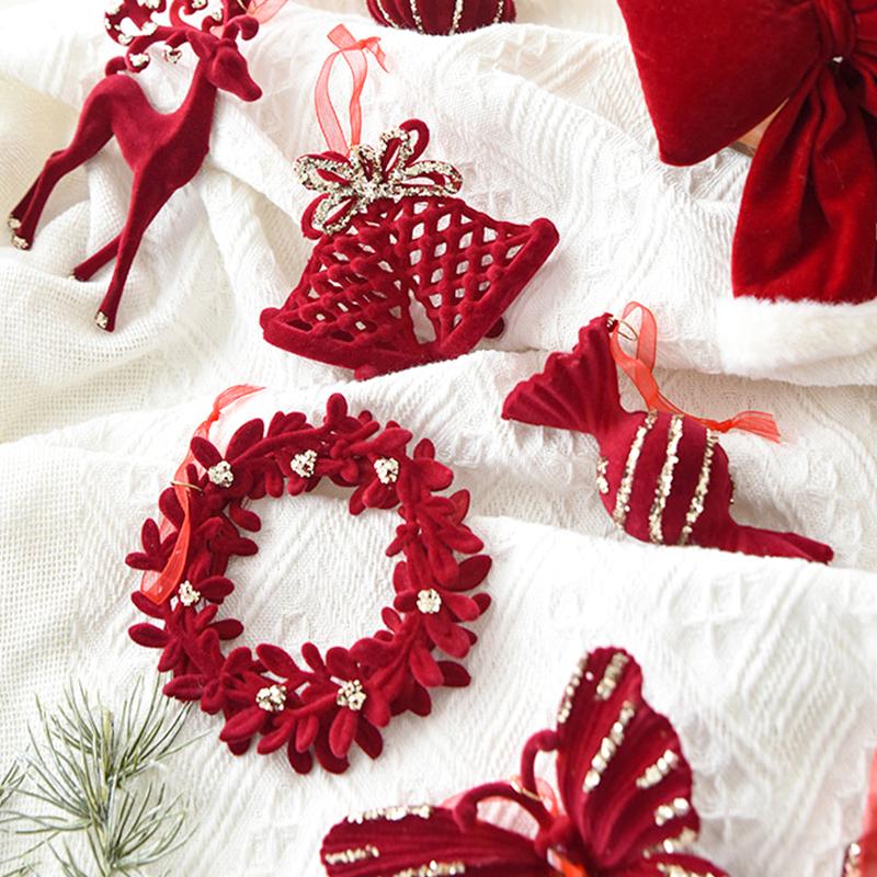 1/2pcs Elegant Christmas Velvet Pendant Red Plucked Deer Bell Pendant Plastic Home Decoration