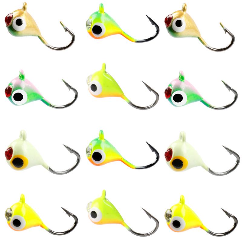 12 шт./лот, приманки для зимней рыбалки на открытом воздухе, вольфрамовые приманки для зимней рыбалки, комплект с металлической отделкой премиум-класса