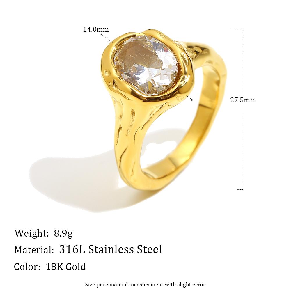 Simple Style Big Zircon Ring Creative Personalized Stainless Steel Tarnish Free Charm Jewelry For Women