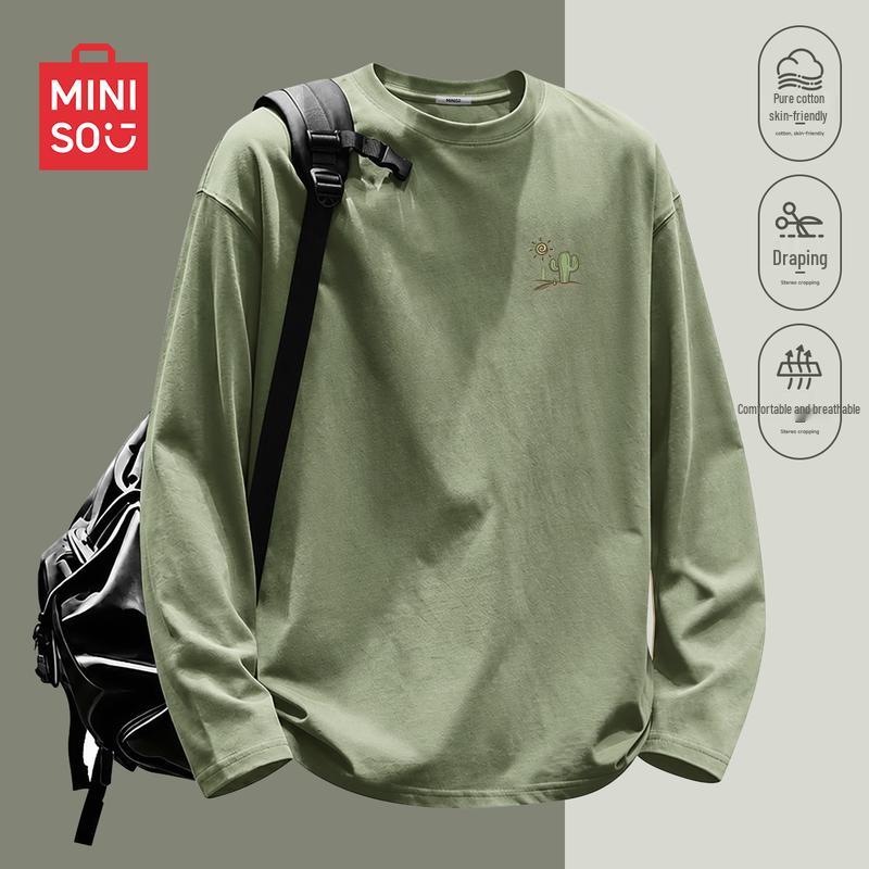 MINISO Men's Relaxed Fit Heavy Cotton Long Sleeve T-Shirt