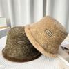 Hat Women's Winter Korean Style Trendy Letter Embroidered Fisherman Hat Thickened Plush Warm Fashionable Versatile Bucket Hat