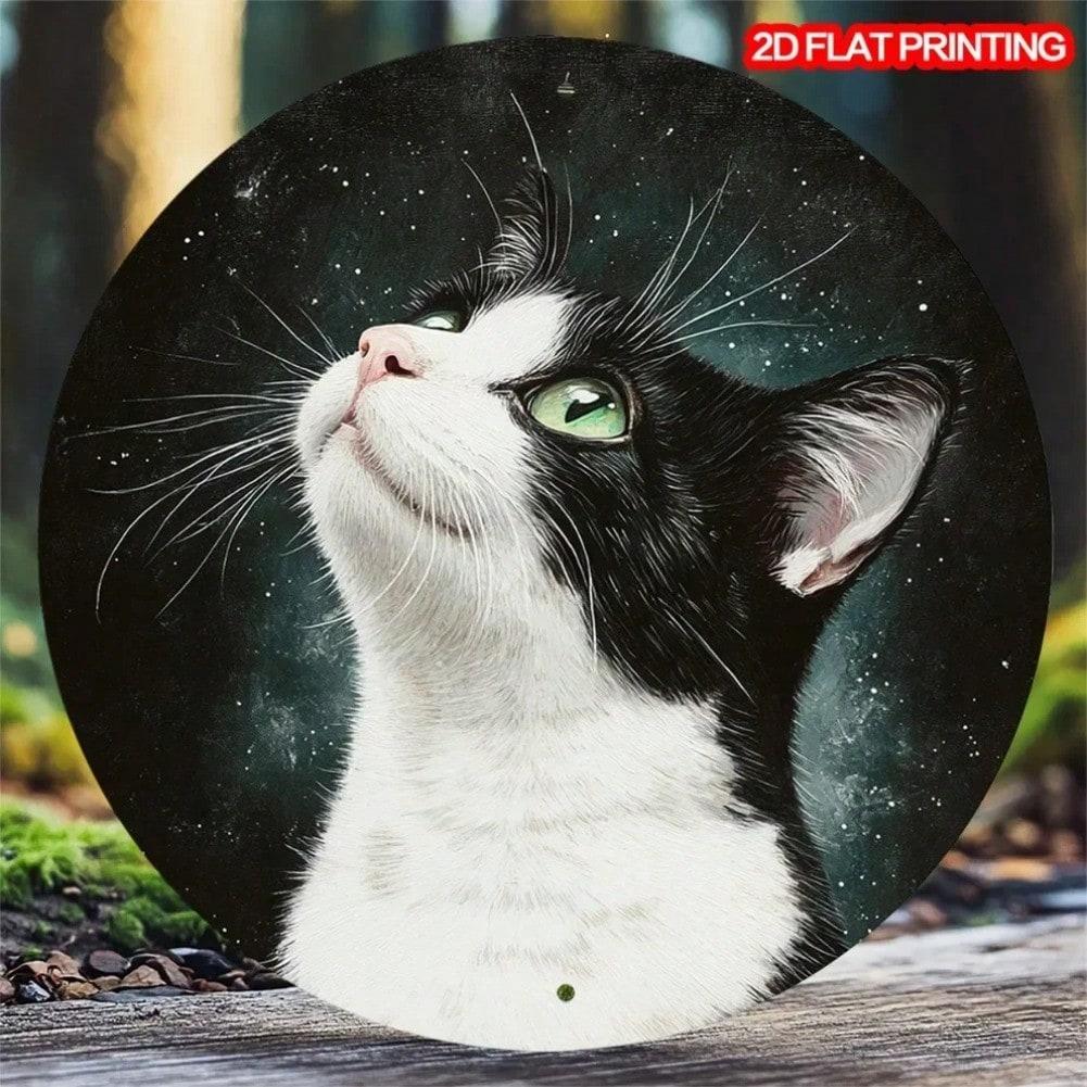 Винтажная черно-белая металлическая табличка с кошкой, декор для дома, настенное искусство, подарок на Хэллоуин, Рождество