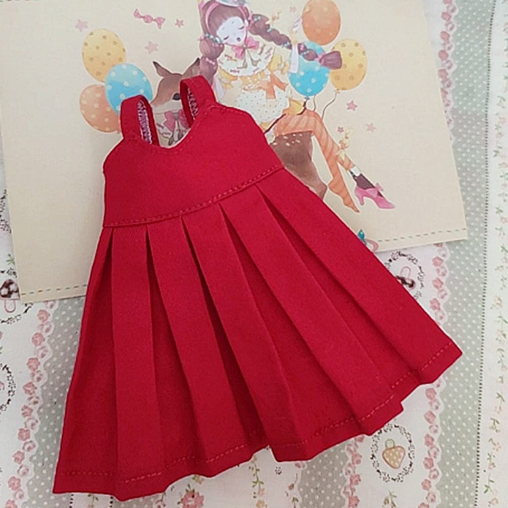 Rakulifey Кукла Blythe Наряд Рубашка с длинным рукавом (красный) и Комплект с юбкой на подтяжках (Набор одежды для Neo Blythe, Совместим с Obitsu 24, Комплект из 2 предметов)