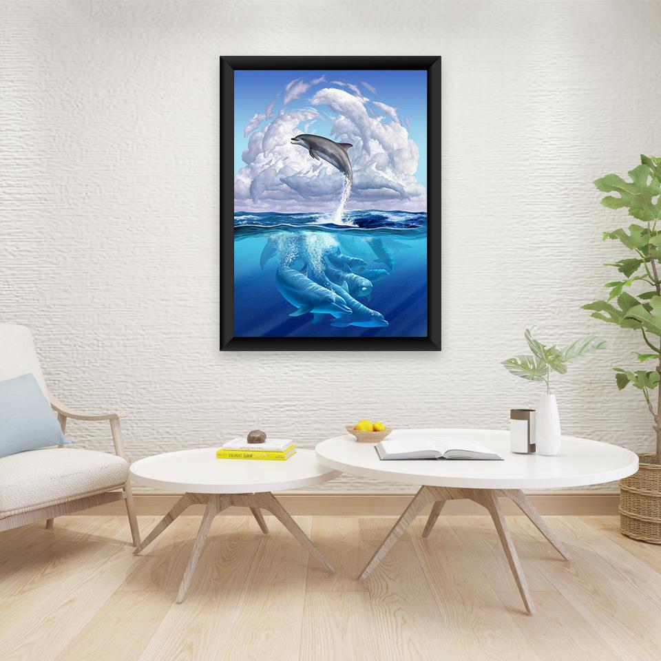 5D DIY Diamond Painting Full Round Animal Dolphin Diamond Embroidery Painting Cross Stitch Kit Home Decoration Rhinestone Gift