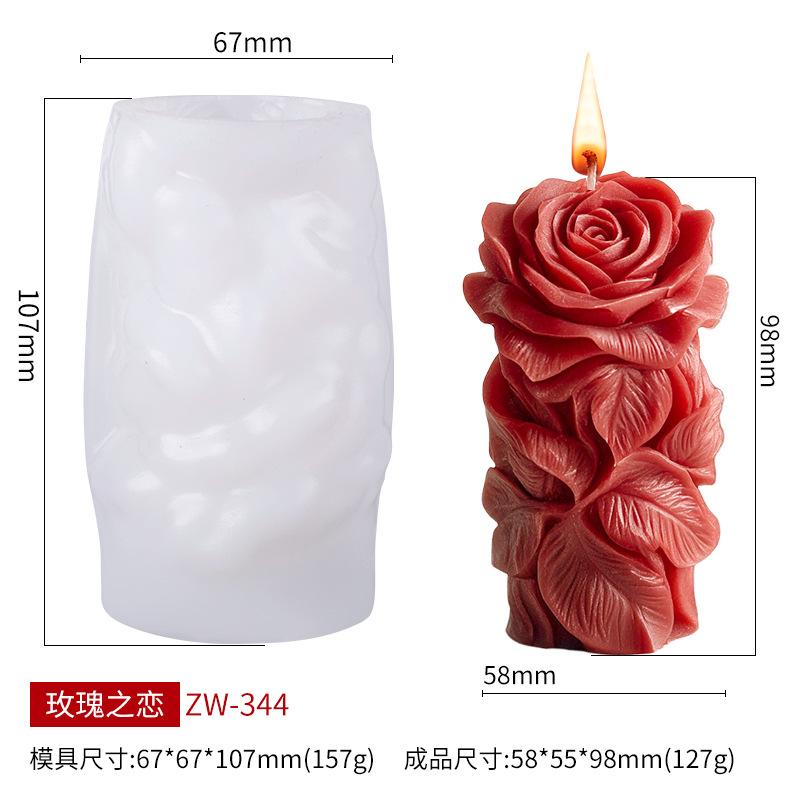 DIY Rose Pillar Candle Silicone Mold 3D Geometric Flower Column Scented Candle Plaster Ornament Mold Handmade Gift Wedding Decor