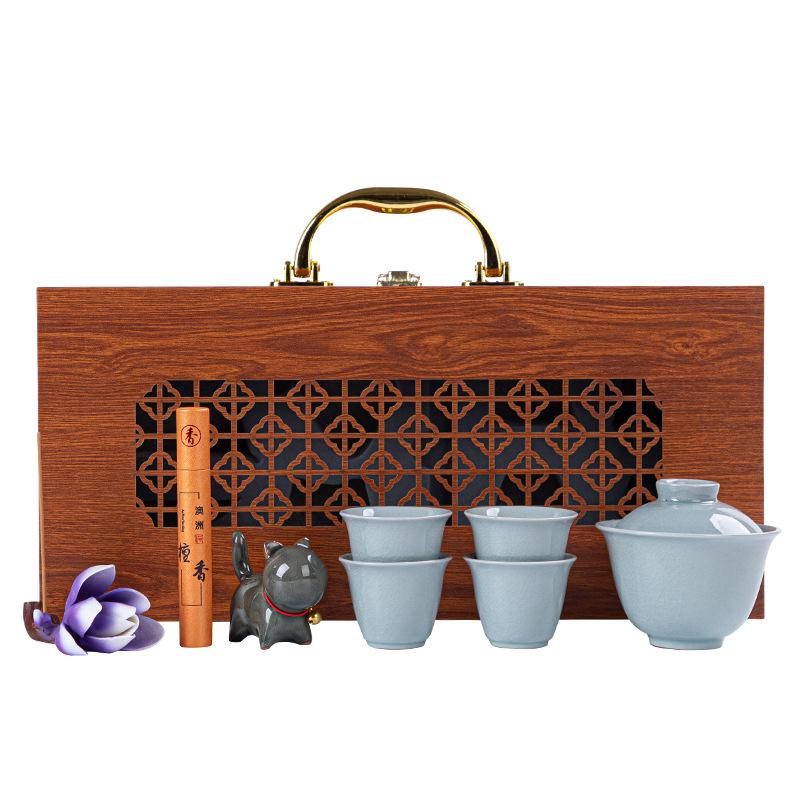 Plant ash ceramic cover bowl travel tea set one pot four cups outdoor portable camping tea quick cup cover