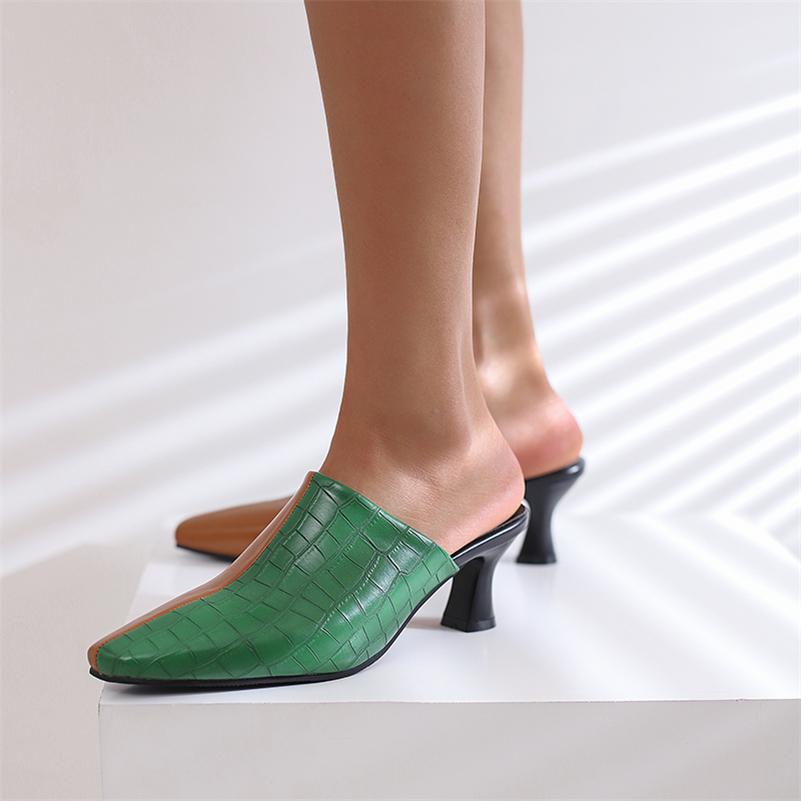Женские туфли-лодочки-сабо с квадратным носком, на толстом среднем каблуке, разноцветные, женская модная повседневная обувь, весна-осень, черный, белый, зеленый 46