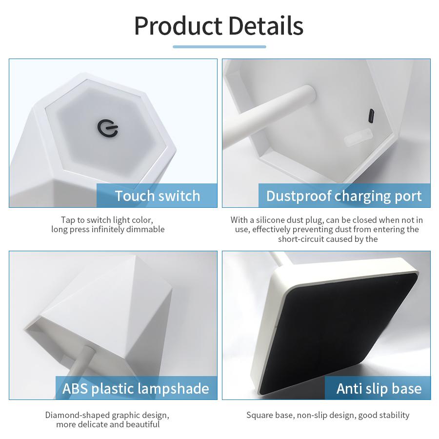 Портативная светодиодная настольная лампа 3 цвета Бесступенчатое диммирование Перезаряжаемая настольная лампа для спальни Кафе Открытая терраса Водонепроницаемый декоративный свет