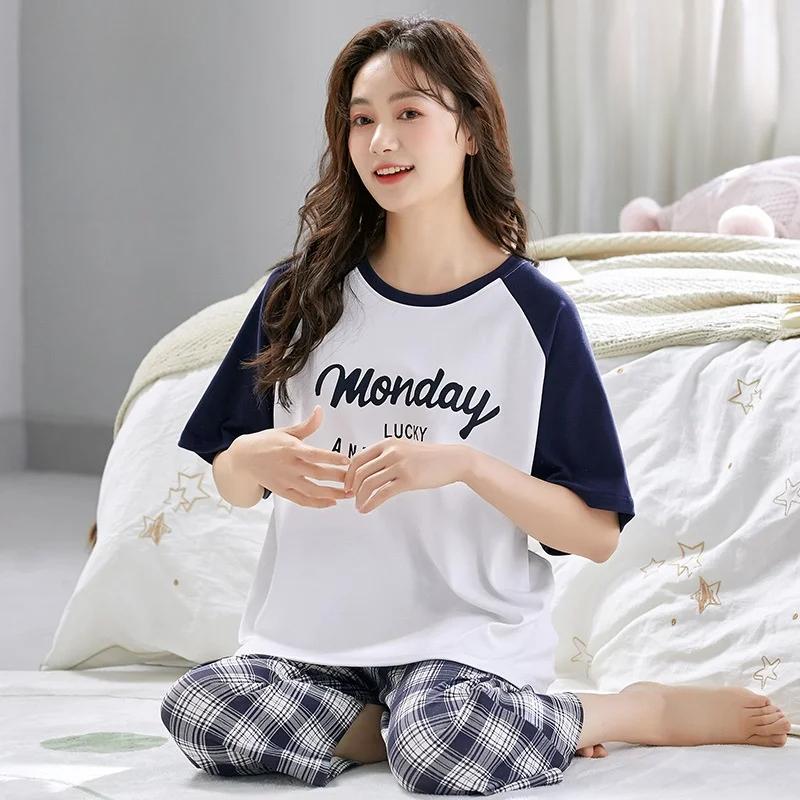 Women Pajamas Set Ladies Sleepwear Loungewear Cartoon Bear Nightwear Letters Striped Floral Homewear Two Piece