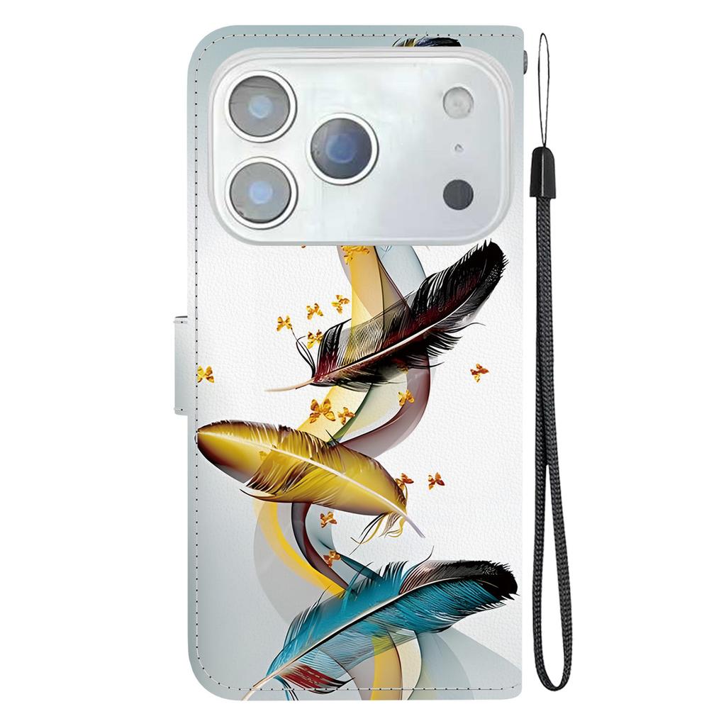 For iPhone 17 Pro Max Case Pattern Printing Anti-Drop Leather Flip Wallet Phone Cover with Lanyard