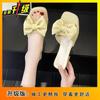 Bow Middle Heel Sandals Square Head Cool Slippers Women's 2025 Summer New Thick Heel Versatile Outer Wear One-word Women's Shoes