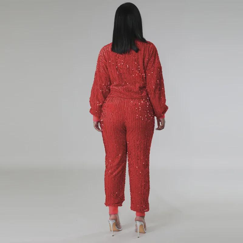 Европейский и американский женский костюм-двойка с длинными рукавами и пайетками - мода осень/зима для вечеринок и отдыха