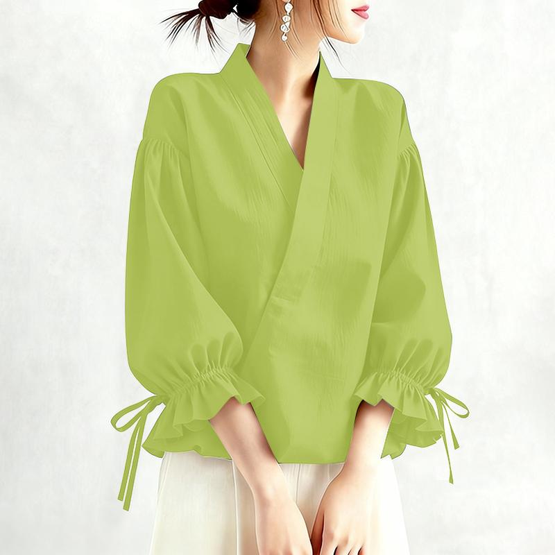 ZANZEA Женская повседневная однотонная свободная блузка с V-образным вырезом и рукавом 3/4