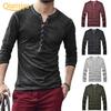Men Solid Color Casual V Neck Thin Buttons T-shirt