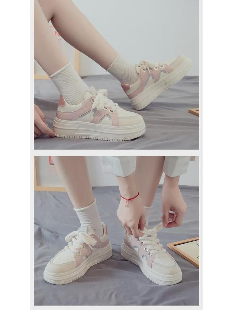 Весенние женские белые туфли Dad Shoes на толстой подошве 2025 года — дышащие, увеличивающие рост, универсальные кроссовки для весны и осени
