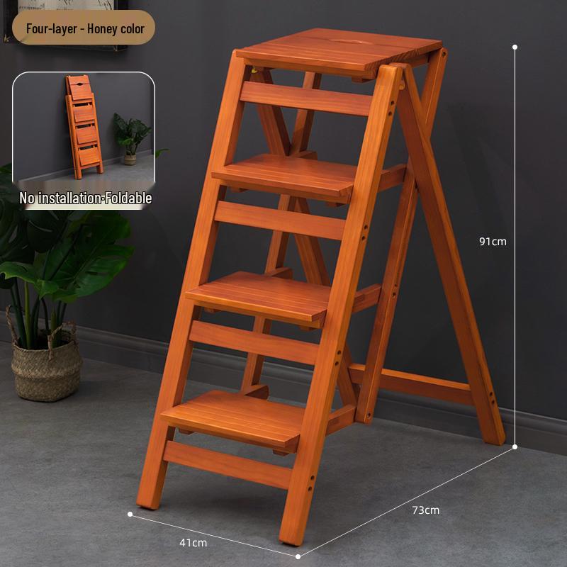 Solid Wood Folding Ladder Chair: Dual-Use Indoor Step Stool and Multifunctional Staircase.