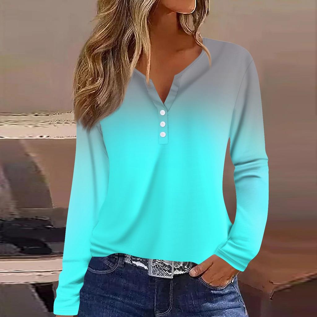Women's T Shirt Tee Button Long Sleeve Daily Weekend Fashion Basic V- Neck Regular Top