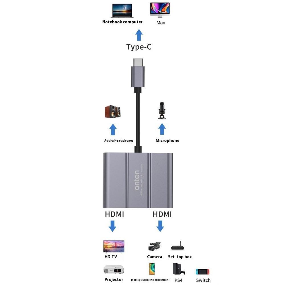 ONTEN UC316 Type-C to Dual HDMI Video Capture Card Audio Input Output Adapter