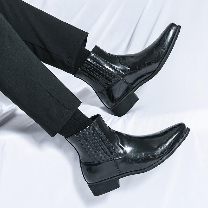 Мужские ретро кожаные ботинки челси внешнеторговые повседневные европейские и американские остроносые на толстом каблуке в испанском стиле мужские ботинки мотоциклиста