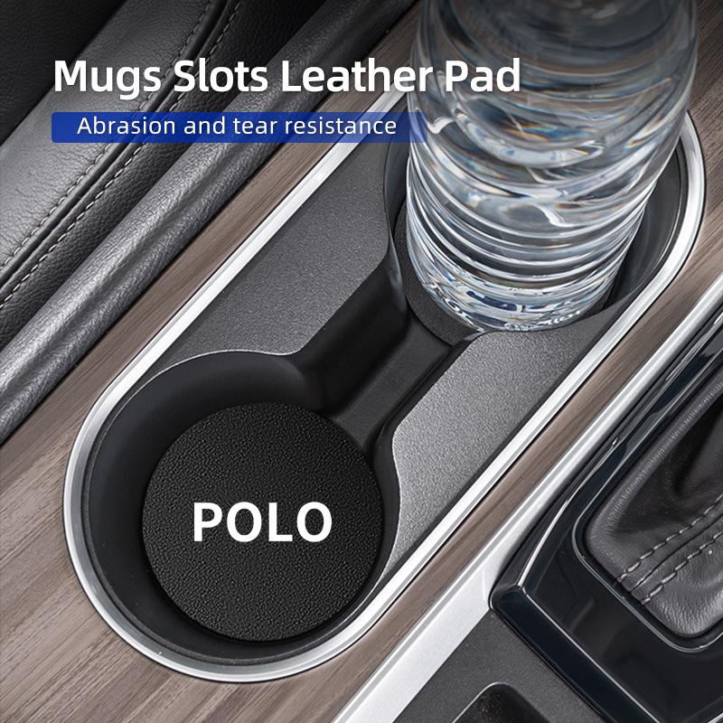 RFKNG1 2Pcs Car Leather/Carbon Fiber Water Cup Coasters Anti-Slip Pads For VW Polo Scirocco Jetta Beetle Passat Tiguan Sharan Touran