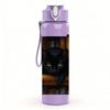 1PC Black Cat Book Stack Scene 750ml Color Plastic Sports Water Bottle Leakproof Flip Straw Lid For Sports Office Home Use