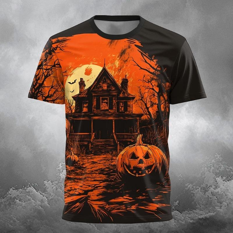 Мужская женская футболка с 3D-принтом тыквы, для семейной вечеринки, детская футболка с коротким рукавом, оверсайз, с круглым вырезом, унисекс, одежда, топ